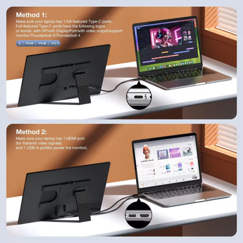 Moniteur portatif avec haut-parleurs TUTT de 16 po | Format 16:10 ultra mince | Support rotatif à 360° | USB-C et HDMI | Moniteur de jeu N3