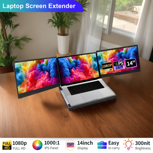 TUTT 14'' Portable Monitor | Laptop Base | 360° Rotation Stand, Multi-Position | F3 for 12-17” Laptop Built-In Speaker | All Devices Compatible with