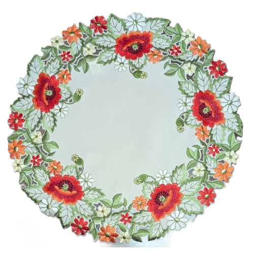 Napperon rond brodé rose lilas Cottage, décoration de table en lin de 15&nbsp;po de diamètre, résistance à l'eau, lavable à la machine