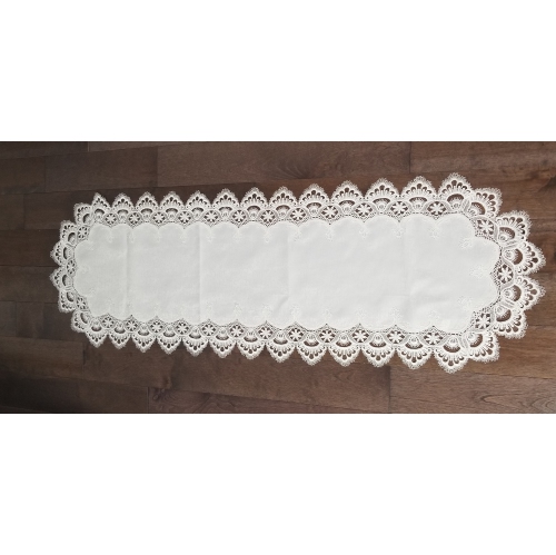 White Floral Lace Embroidered Cutwork Rectangular Table Runner, 14x52 inch Table Linen Decor, Water Resistance, Machine Wash safe