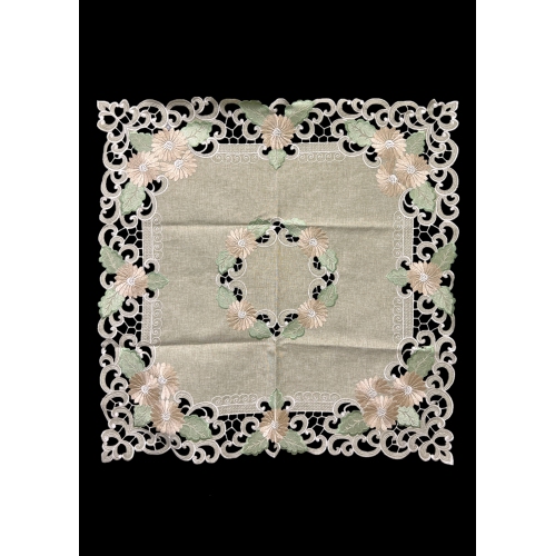 Fleur Latte Embroidered Cutwork Square tablecloth, 32 inch Square Table Linen Decor, Water Resistance, Machine Wash safe