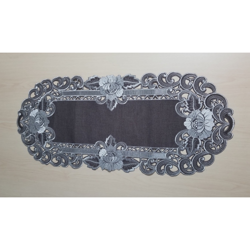 Chemin de table rectangulaire en lin cacao brodé, 14 par 32 po Décor lin de table, résistance à l'eau, lavable à la machine