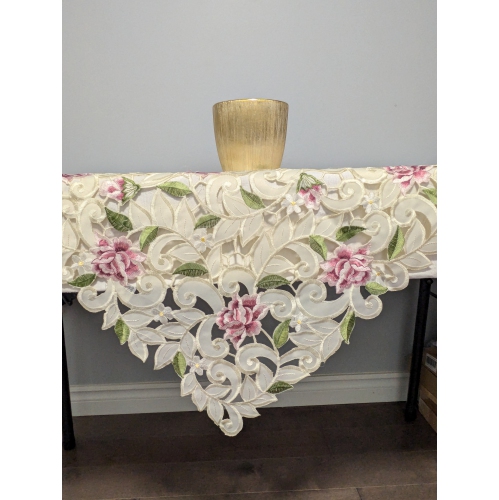 Nappe carrée brodée rose lilas cottage, décoration de lin de table carrée 32 po, résistance à l'eau, lavable à la machine