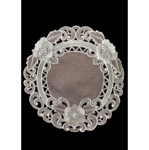 Cocoa Linen Embroidered Cutwork Round Placemat, 23-Inch diameter Table Linen Decor, Water Resistance, Machine Wash safe