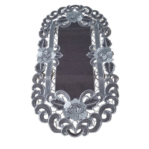 Chemin de table rectangulaire en lin cacao brodé, 13 par 26&nbsp;po Décor lin de table, résistance à l'eau, lavable à la machine