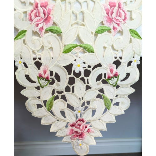 Chemin de table rectangulaire brodé rose lilas Cottage, 12 par 45 po Décor lin de table, résistance à l'eau, lavable à la machine