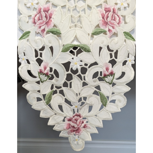 Chemin de table rectangulaire brodé rose lilas Cottage, 12 par 45 po Décor lin de table, résistance à l'eau, lavable à la machine