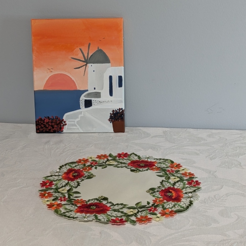 Napperon rond à motif de coquelicot brodé, décoration de table en lin de 11 po de diamètre, résistance à l'eau, lavable à la machine