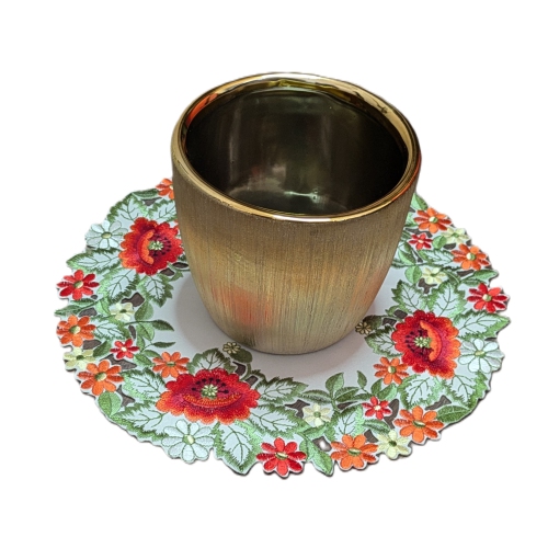 Napperon rond à motif de coquelicot brodé, décoration de table en lin de 11 po de diamètre, résistance à l'eau, lavable à la machine