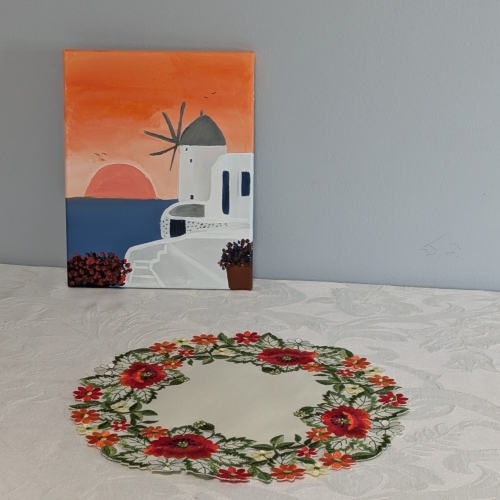 Napperon rond à motif de coquelicot brodé, décoration de table en lin de 11 po de diamètre, résistance à l'eau, lavable à la machine