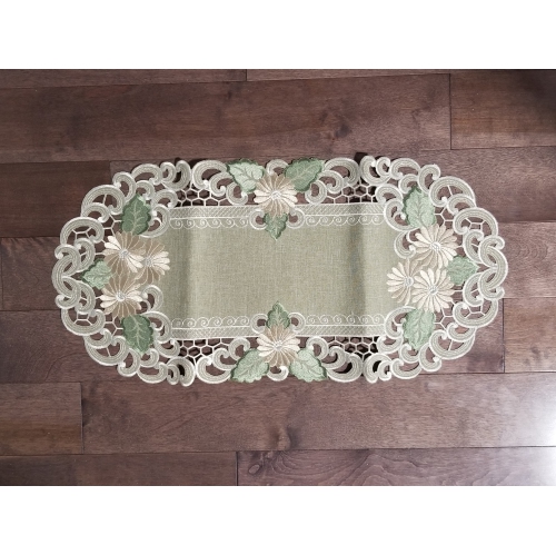 Chemin de table rectangulaire brodé Fleur Latte, 13 par 26 po, décoration de lin de table, résistance à l'eau, lavable à la machine