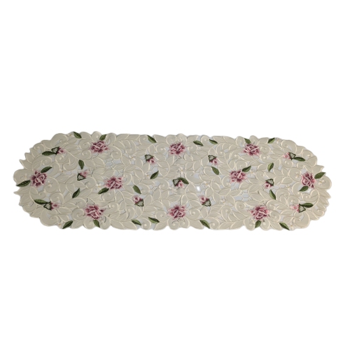 Chemin de table rectangulaire brodé rose lilas Cottage, 14 par 32&nbsp;po Décor lin de table, résistance à l'eau, lavable à la machine