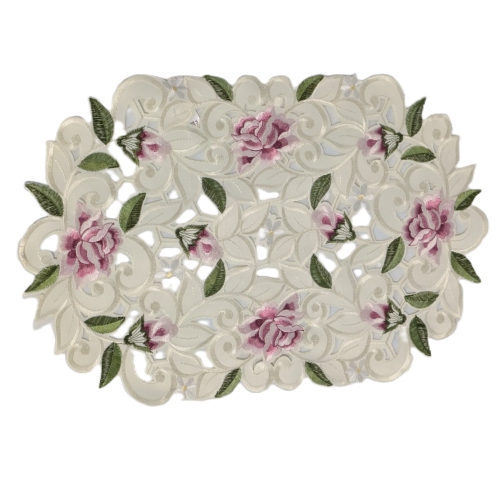 Napperon brodé rose lilas Cottage, 11 par 17 po, décoration de table en lin, résistance à l'eau, lavable à la machine