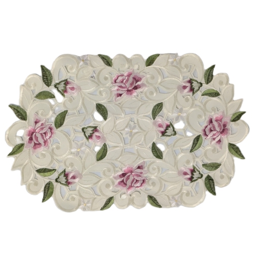 Napperon brodé rose lilas Cottage, 11 par 17 po, décoration de table en lin, résistance à l'eau, lavable à la machine