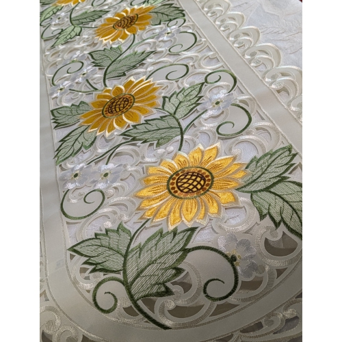 Chemin de table rectangulaire brodé de tournesol, 16 par 45 po Décoration lin de table, résistance à l'eau, lavable à la machine