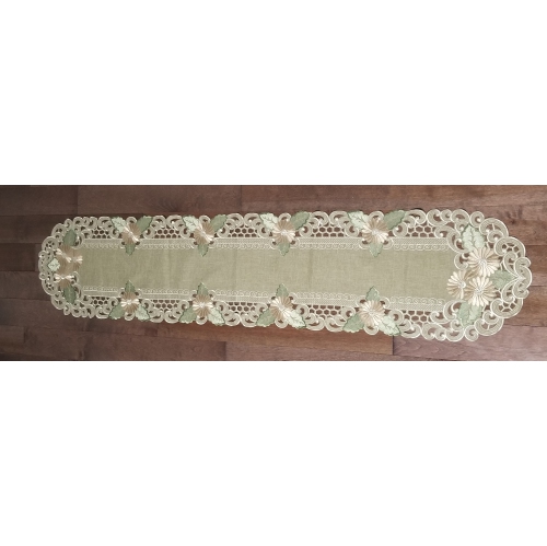 Fleur Latte Embroidered Cutwork Rectangular Table Runner, 14 by 69 inch Table Linen Decor, Water Resistance, Machine Wash safe