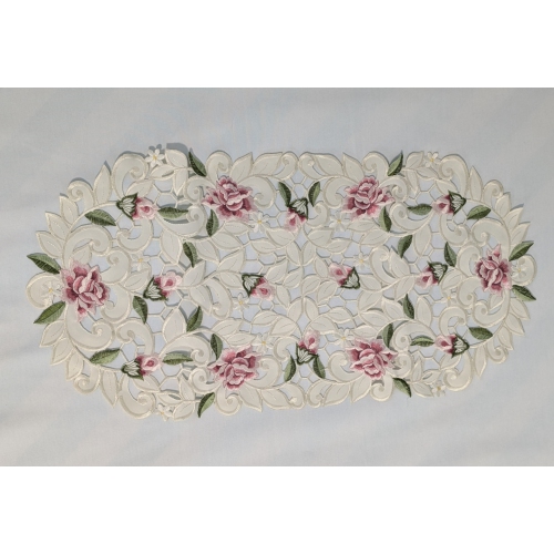 Chemin de table rectangulaire brodé rose lilas Cottage, 13 par 26&nbsp;po Décor lin de table, résistance à l'eau, lavable à la machine