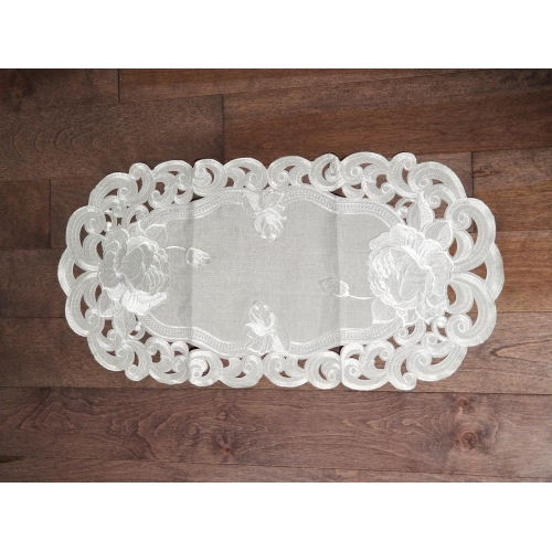 Chemin de table rectangulaire brodé rose argenté, 13 par 26 po, décoration lin de table, résistance à l'eau, lavable à la machine