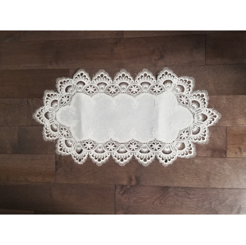White Floral Lace Embroidered Cutwork Rectangular Table Runner, 13x26 inch Table Linen Decor, Water Resistance, Machine Wash safe