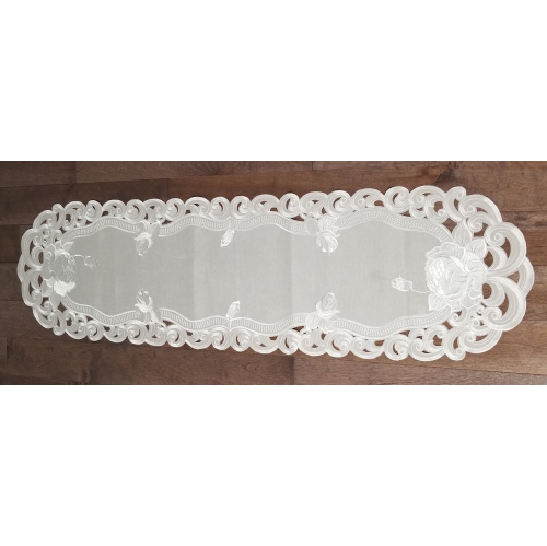 Chemin de table rectangulaire brodé rose argenté, 16 par 52 po, décoration lin de table, résistance à l'eau, lavable à la machine