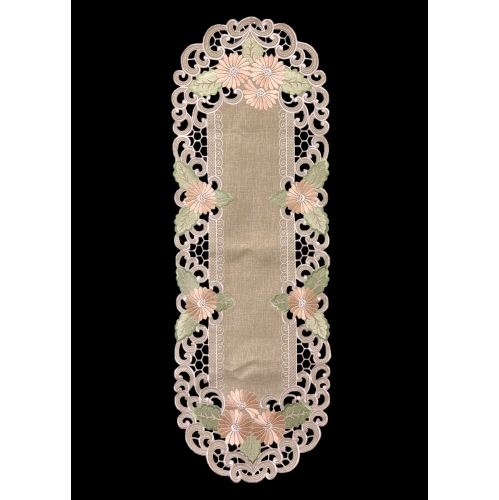 Chemin de table rectangulaire brodé Fleur Latte, 16 par 45&nbsp;po, décoration de lin de table, résistance à l'eau, lavable à la machine