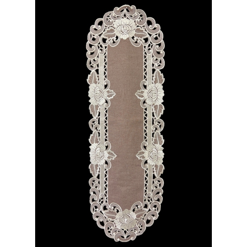 Chemin de table rectangulaire en lin cacao brodé, 16 par 45&nbsp;po Décor lin de table, résistance à l'eau, lavable à la machine
