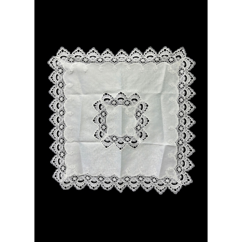 White Floral Lace Embroidered Cutwork Square tablecloth, 32 inch Square Table Linen Decor, Water Resistance, Machine Wash safe