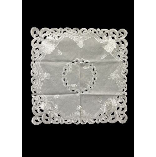 Silver Rose Embroidered Cutwork Square tablecloth, 32 inch Square Table Linen Decor, Water Resistance, Machine Wash safe