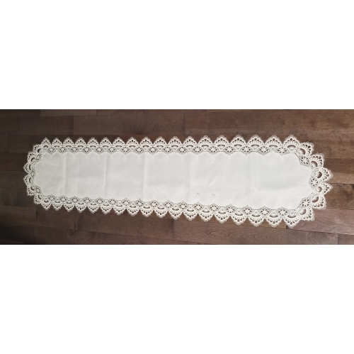 White Floral Lace Embroidered Cutwork Rectangular Table Runner, 14x69 inch Table Linen Decor, Water Resistance, Machine Wash safe