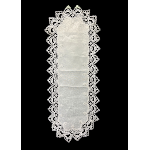 White Floral Lace Embroidered Cutwork Rectangular Table Runner, 16 by 45 inch Table Linen Decor, Water Resistance, Machine Wash safe