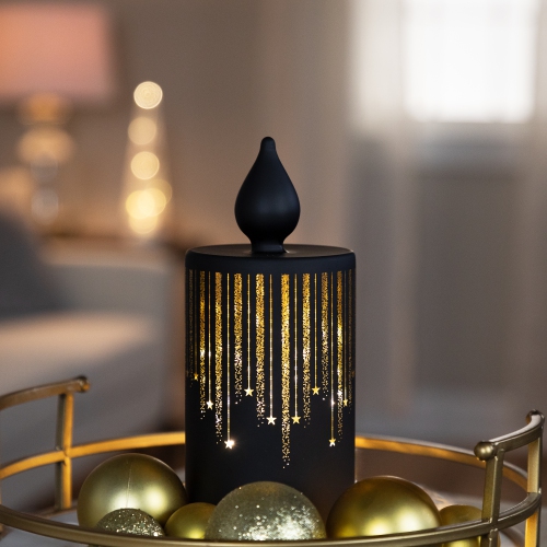LED Lighted Glass Candle with Stars Christmas Decoration - 8" - Small