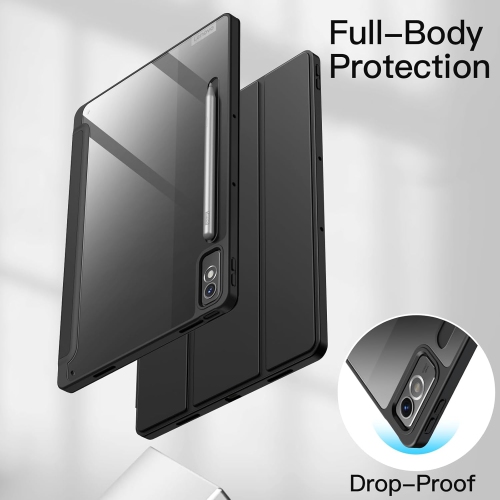 Case for Lenovo Tab P12 12.7-Inch with Stylus Holder, Clear Transparent Hard PC Back, Protective Tri-Fold Stand