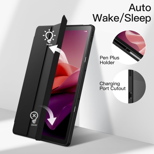 Case for Lenovo Tab P12 12.7-Inch with Stylus Holder, Clear Transparent Hard PC Back, Protective Tri-Fold Stand