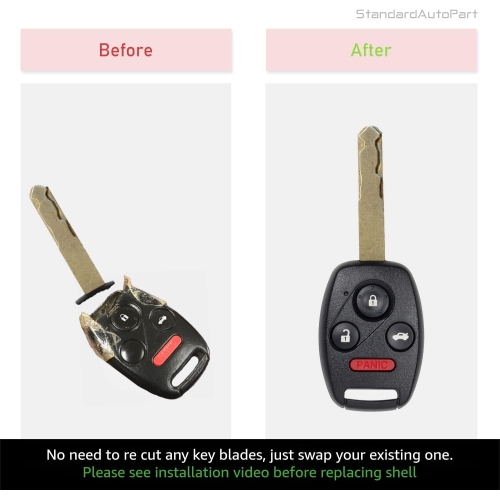 Car Remote Head Key Shell Case Compatible with Honda Civic Fit CR-V Insight Odyssey Pilot Fit