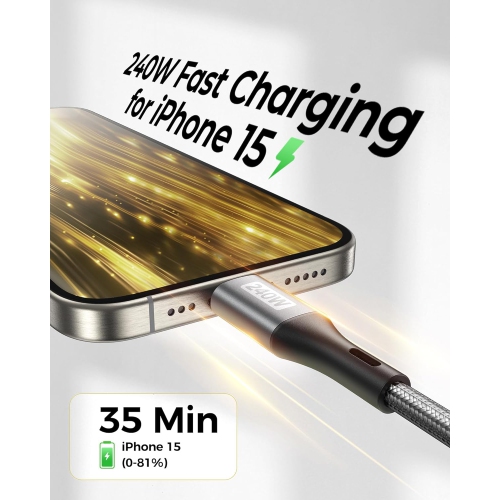 240W USB C to USB C Cable, Fast Charging C Cord Compatible for iPhone 15, MacBook Pro/Air,