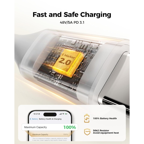 240W USB C to USB C Cable, Fast Charging C Cord Compatible for iPhone 15, MacBook Pro/Air,