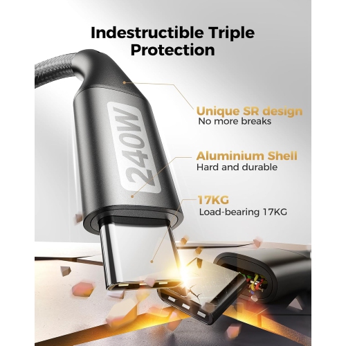 240W USB C to USB C Cable, Fast Charging C Cord Compatible for iPhone 15, MacBook Pro/Air,