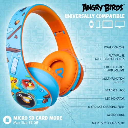 Kids Headphones Angry Birds Edition, Kids Headphones, 85dB Volume Limited, Foldable Bluetooth