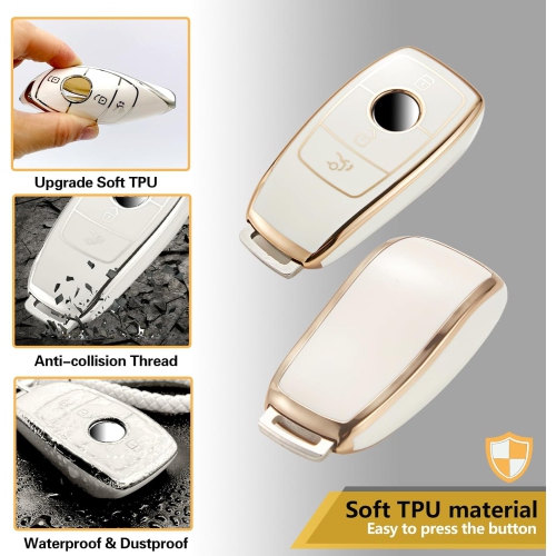 for Mercedes Key Fob Cover with Metal Braided Rope Keychain for Benz Accessories, Upgraded Soft Key Case