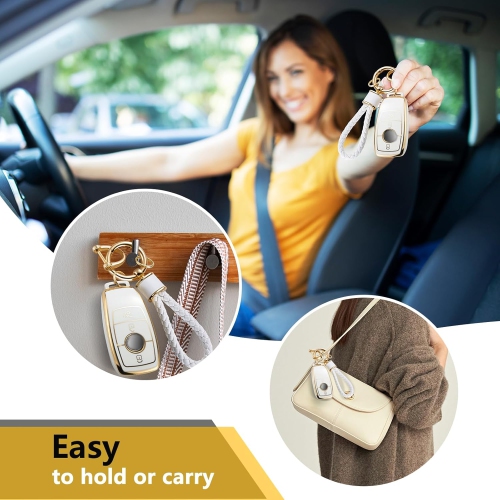 for Mercedes Key Fob Cover with Metal Braided Rope Keychain for Benz Accessories, Upgraded Soft Key Case