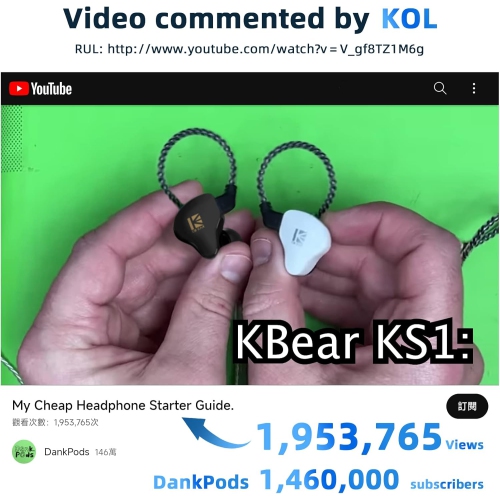 KBEAR KS1 Écouteurs intra-auriculaires moniteur Super B avec fil, écouteurs IEM à son cristallin, bruit haute résolution