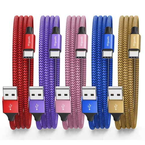 ETGUUDS  Color USB C Cable 6.6Ft, 5-Pack USB to USB C Cable 3A Fast Charging Type C Cable Braided Data Cord for Samsung