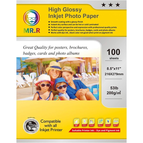 High Glossy Inkjet Photo Paper,letter size 8.5"x11", Letter x 100 Sheets per pack, 200gsm for all inkjet printers