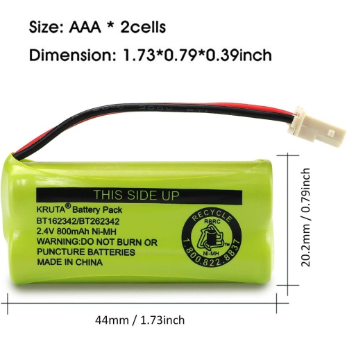 BT162342 BT262342 2.4V 800mAh Ni-MH Cordless Phone y Pack, Also Compatible with BT183342 BT283342 AT&T