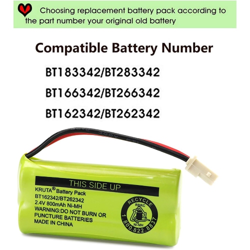 BT162342 BT262342 2.4V 800mAh Ni-MH Cordless Phone y Pack, Also Compatible with BT183342 BT283342 AT&T