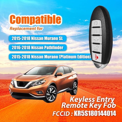 Key Fob Remote Replacement for 2016 2017 2018 Nissan Murano SL Path 5 Buttons 433MHz