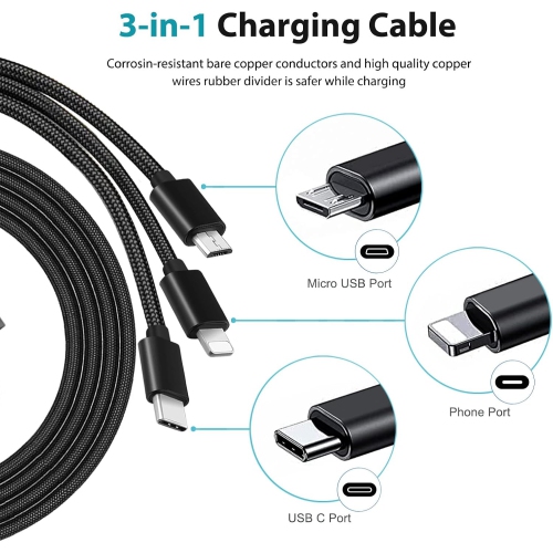 Replacement 3-in-1 USB Charger Charging Cable Cord for Beats by Dr Dre Solo Pro 3 2, Studio 3 2, Studio 1/Buds,