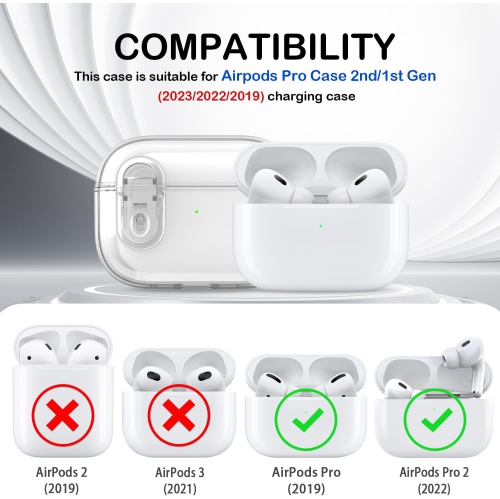 for Airpods Pro 2nd Generation Case with Secure Lock, Compatible with Airpods Pro Case 2nd/1st Gen, Clear Soft