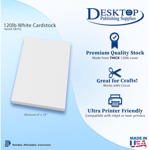 White 8" x 10" stock - Blank SUPER Thick Paper - Heavy Weight 120lb Cover Stock for Inkjet & Laser Printer -