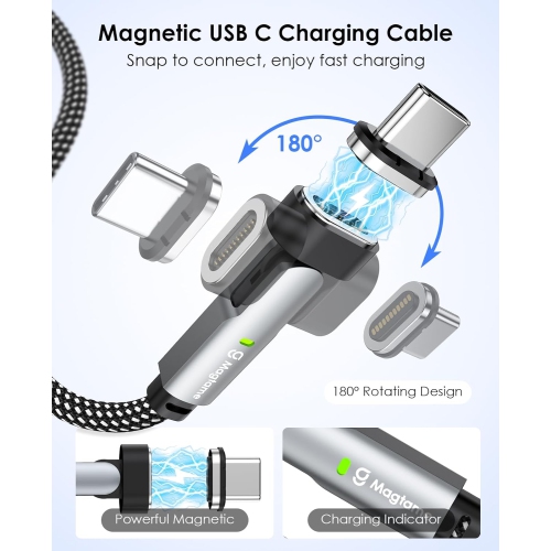 Câble USB-C magnétique à angle droit de 100 W, câble de chargement magnétique 3.3 pi à chargement rapide, USB-C à USB-C à 90 degrés